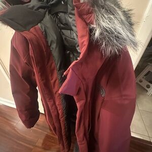 The North Face Maroon Jacket with Faux Fur Trim